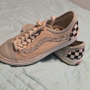 Vans Women's Canvas Sneakers - Cream and Black Checkered